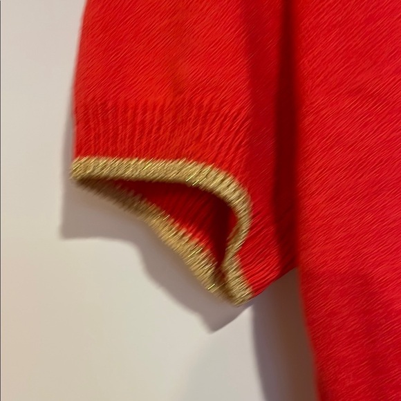St. John by Marie Gray vibrant Deep Coral and gold trim Knit Top Size P - Picture 3 of 8